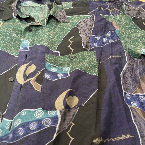 VTG Bruno purple Silk Geometric Print Shirt Mens XL Long Sleeve Button Up - Picture 3 of 5